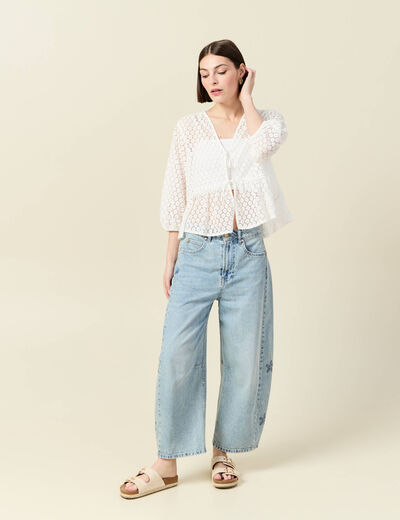 Chemise cintrée courte manches 3/4 ecru femme