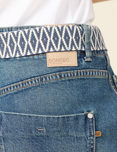 Jeans boyfriend ceinturé denim dirty femme