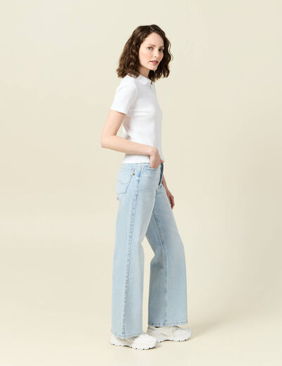 Polo zippé manches courtes blanc femme