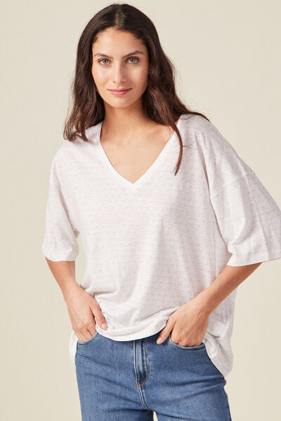 T-shirt manches courtes ecru femme