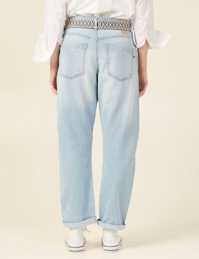 Jeans boyfriend ceinturé denim bleach femme
