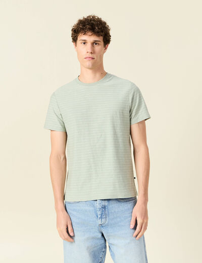 T-shirt ray&eacute; droit manches courtes vert olive homme