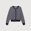 Gilet manches longues col rond en coton bleu marine femme