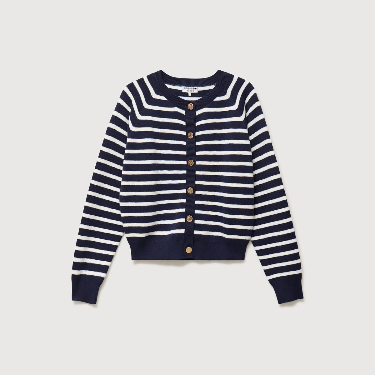Gilet manches longues col rond en coton bleu marine femme