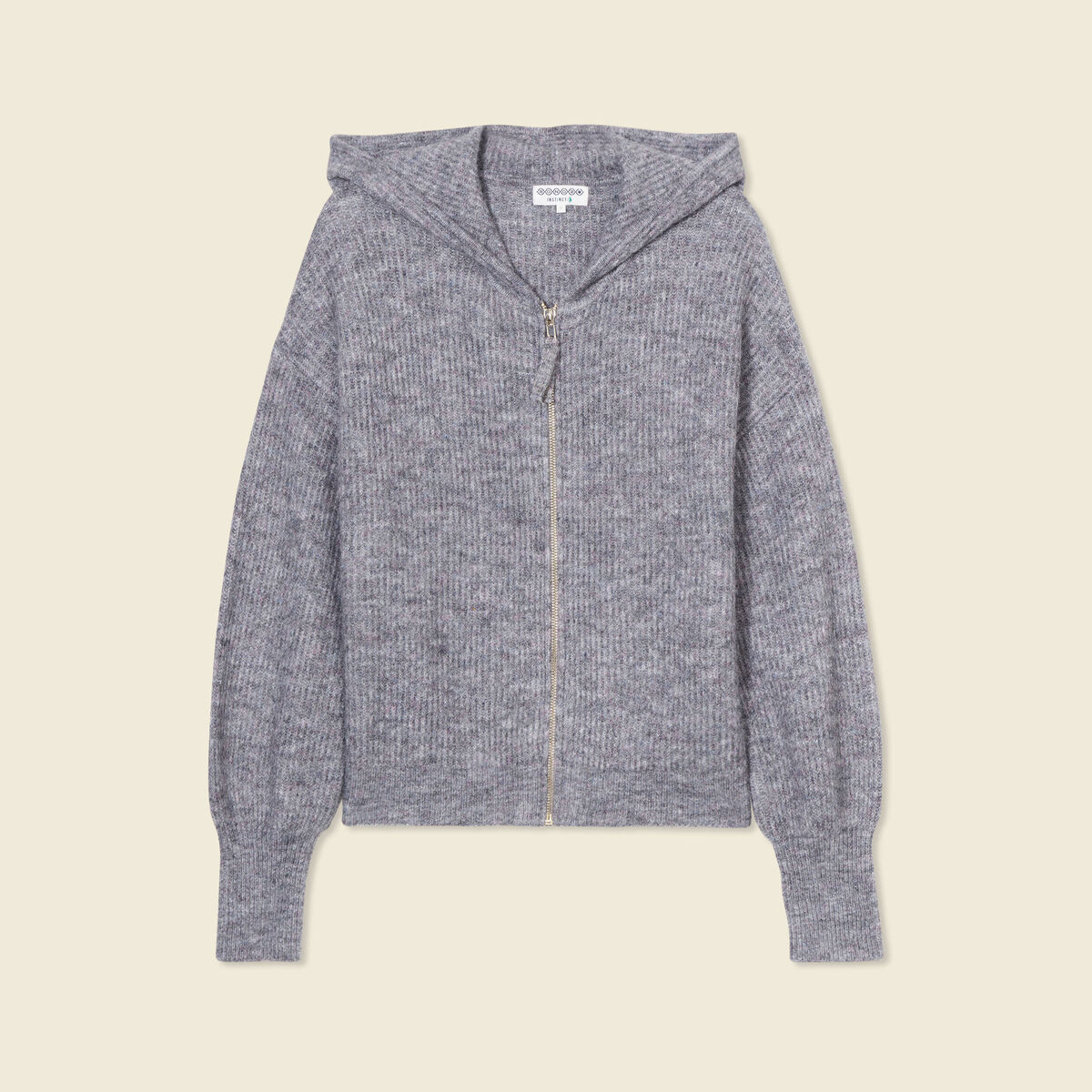 Gilet manches longues capuche gris clair femme