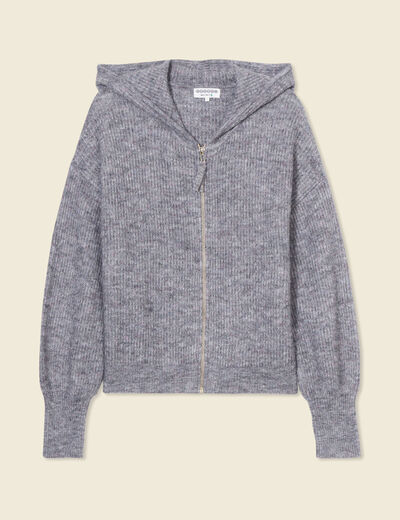 Gilet manches longues capuche gris clair femme