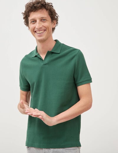 Polo cintr&eacute; manches courtes en coton vert homme