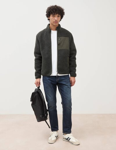 Veste droite sherpa col montant vert kaki homme