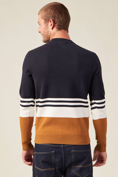 Pull col rond éco-resposnable bleu marine homme