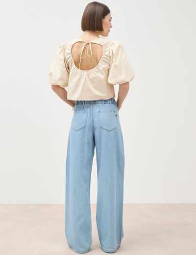 Jeans large taille standard en coton denim bleach femme