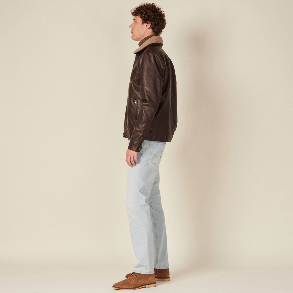 Blouson droit col aviateur marron homme