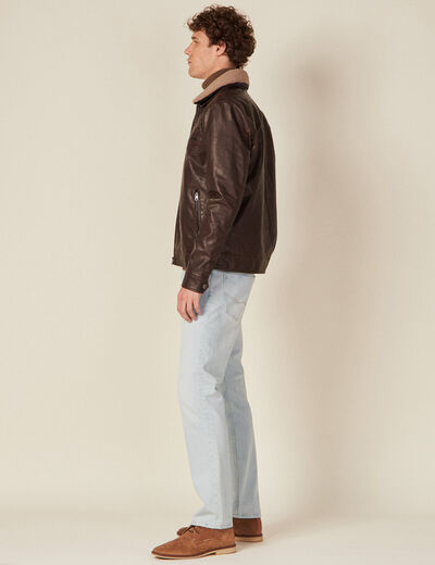 Blouson droit col aviateur marron homme
