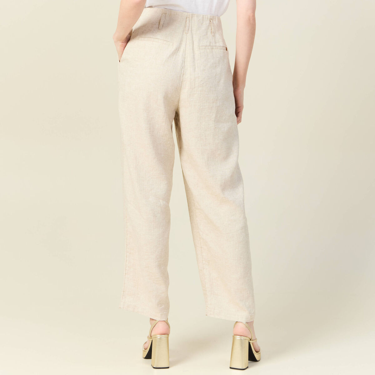 Pantalon large taille haute sable femme