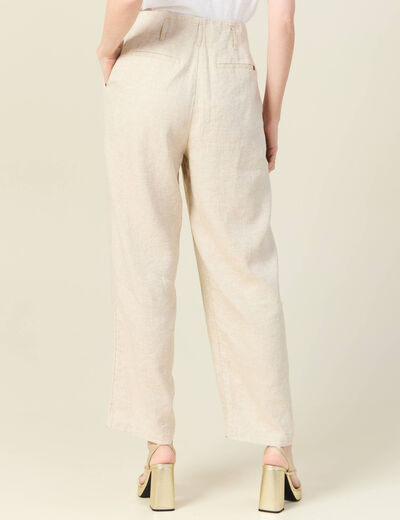 Pantalon large taille haute sable femme