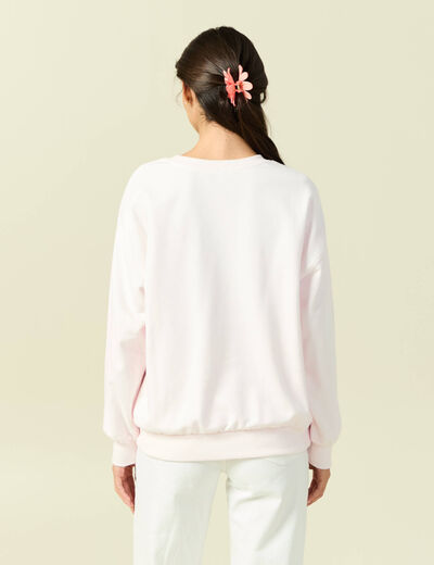 Sweat oversize manches longues brod&eacute; rose poudr&eacute;e femme