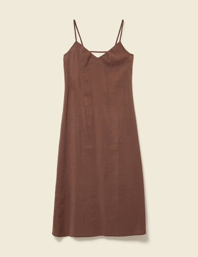 Robe bretelle col v fluide marron fonc&eacute; femme