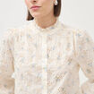 Chemise manches longues col mao bleu femme