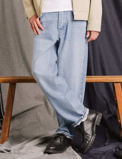 Jeans large longueur 32 en coton denim bleach homme