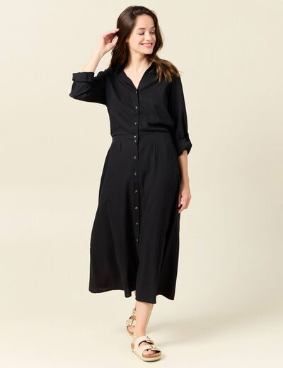 Robe droite manches longues 3/4 noir femme