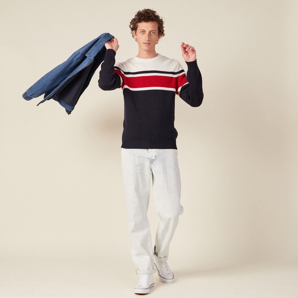 Pull manches longues bleu marine homme