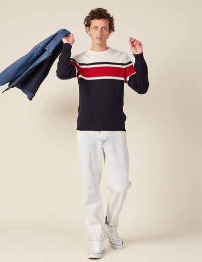 Pull manches longues bleu marine homme