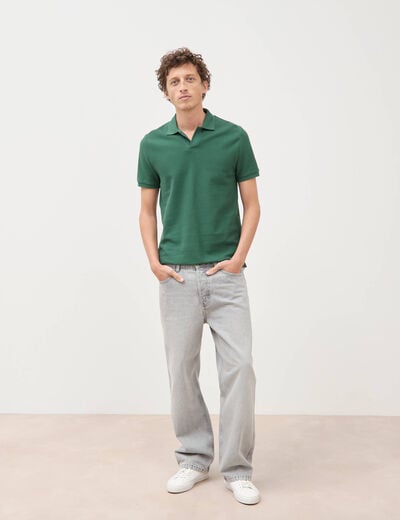 Polo cintr&eacute; manches courtes en coton vert homme