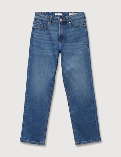 Jeans straight 7/8&egrave;me taille haute denim stone femme