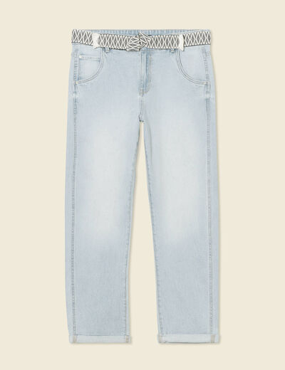 Jeans boyfriend ceinturé denim bleach femme
