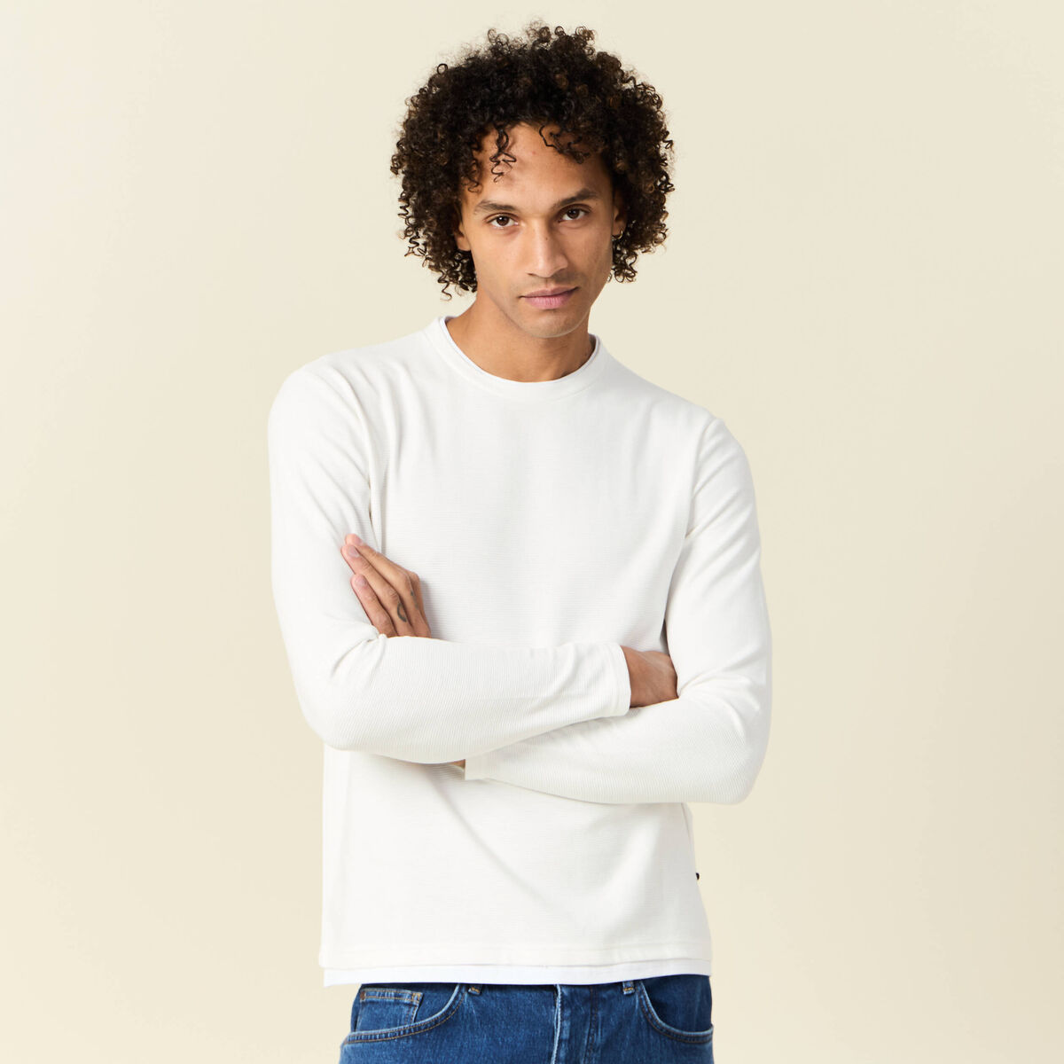 T-shirt manches longues ecru homme
