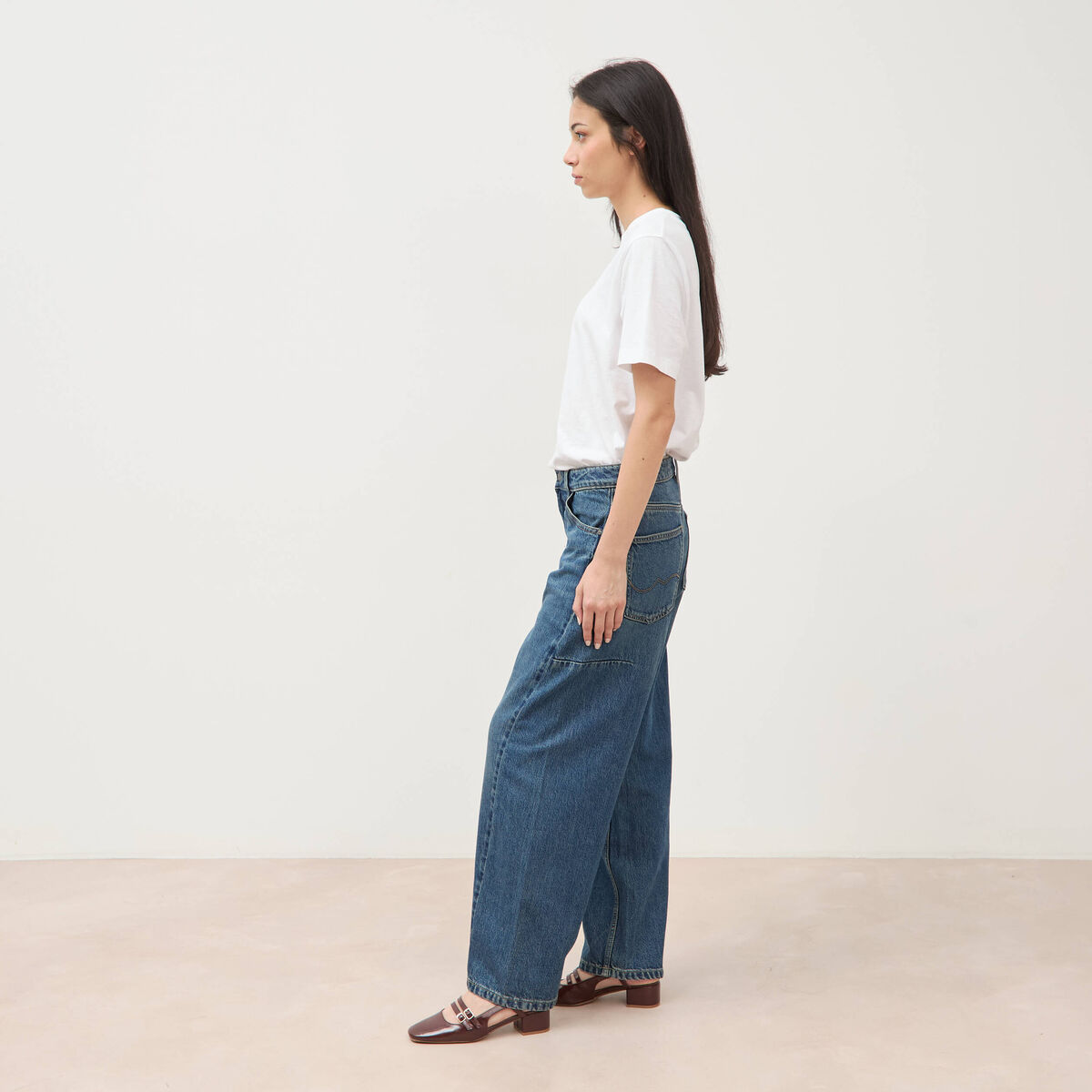 Jeans barrel taille standard bleu femme