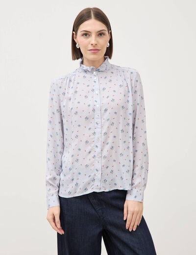 Chemise droite manches longues bleu ciel femme