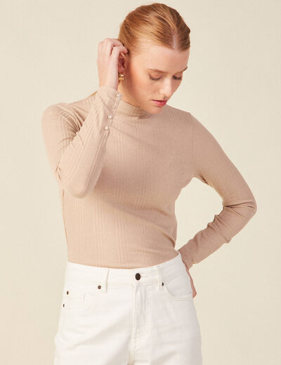T-shirt manches longues beige femme