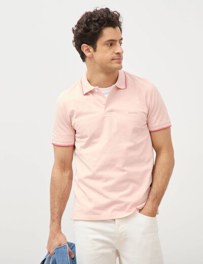 Polo cintr&eacute; en coton manches courtes rose poudr&eacute;e homme