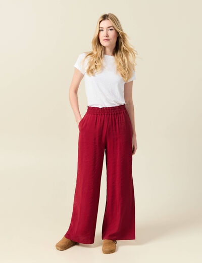 Pantalon large fluide rouge foncé femme