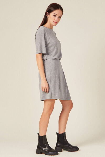 Robe moulante fils métallisés gris argent femme