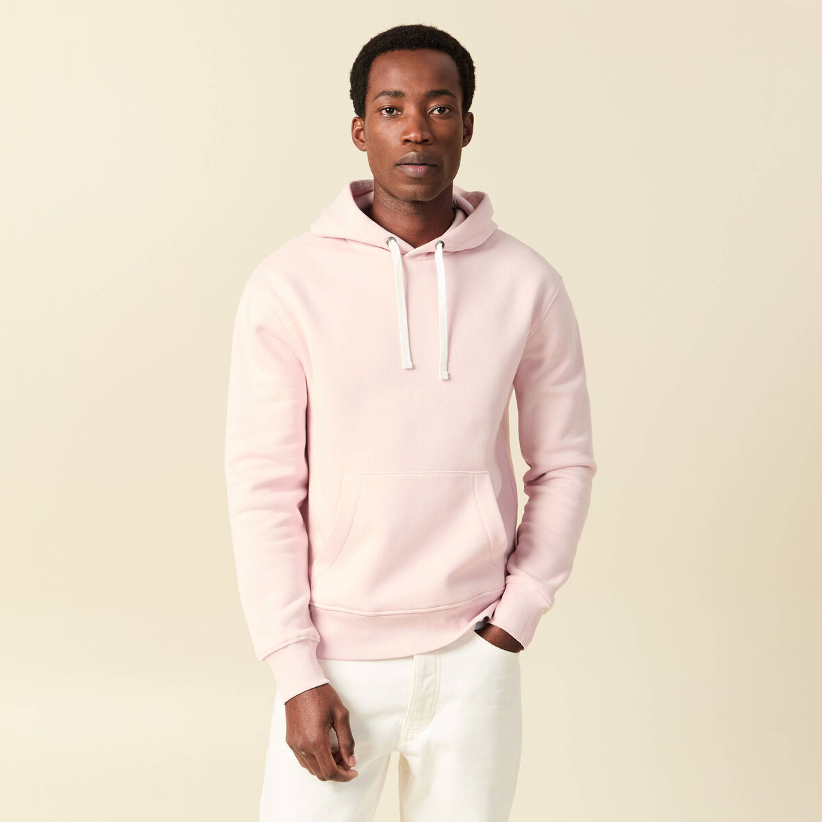Sweat &agrave; capuche rose poudr&eacute;e homme