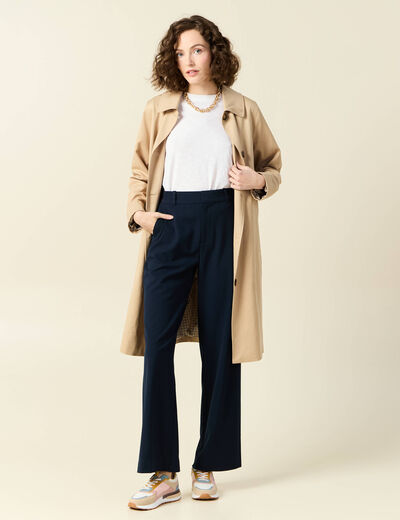 Pantalon straight taille haute bleu marine femme
