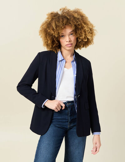 Veste blazer col châle bleu marine femme