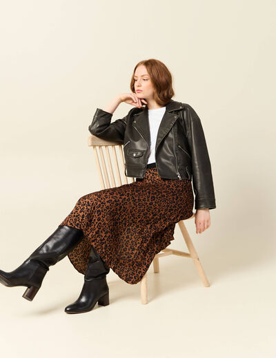 Jupe longue droite plissée marron foncé femme