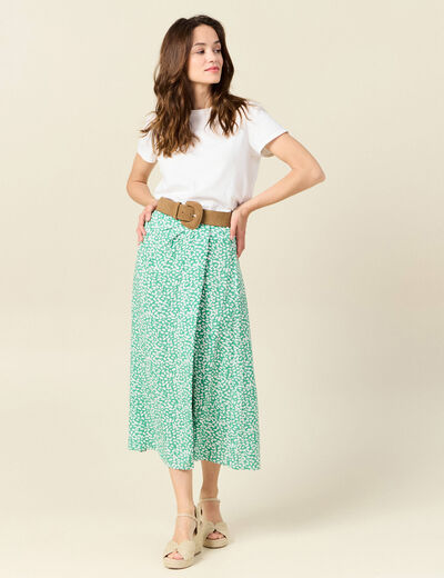 Jupe longue évasée vert femme