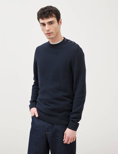 Pull col rond manches longues bleu marine homme