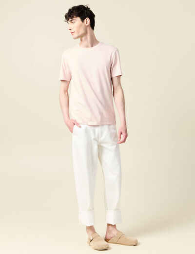 T-shirt cintr&eacute; col rond manches courtes rose pastel homme