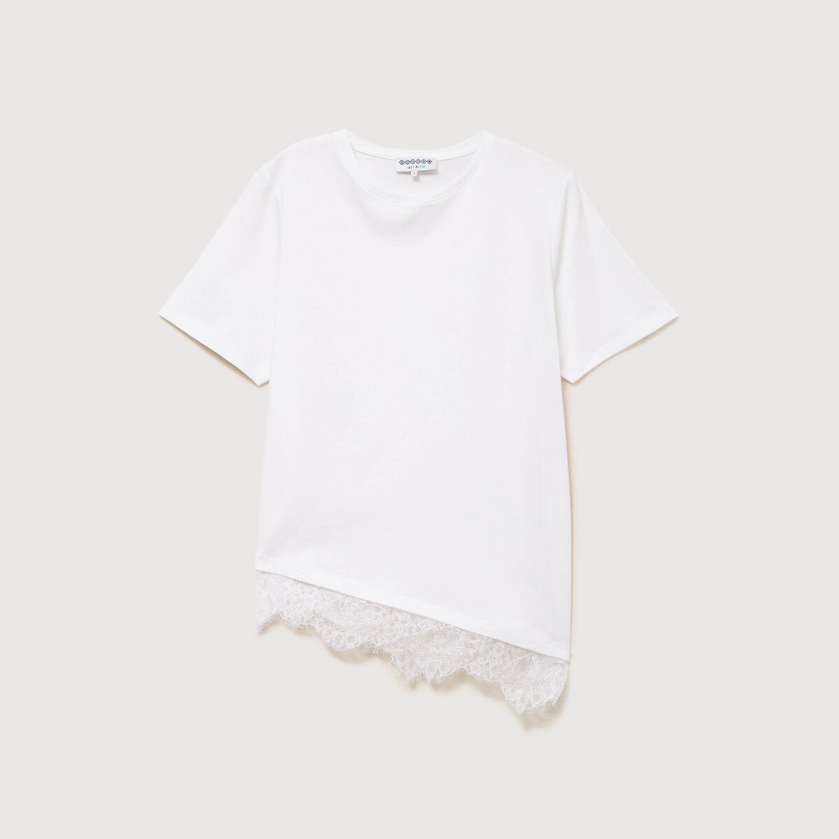 T-shirt droit col rond avec dentelle ecru femme