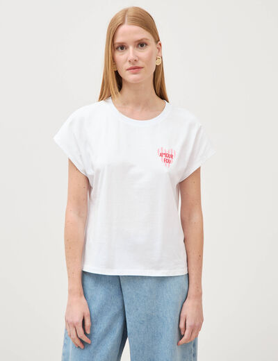 T-shirt droit col rond manches courtes blanc femme