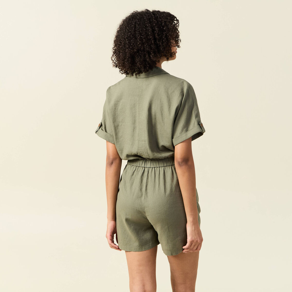 Combishort manches courtes vert kaki femme
