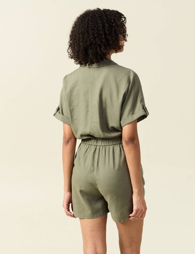Combishort manches courtes vert kaki femme