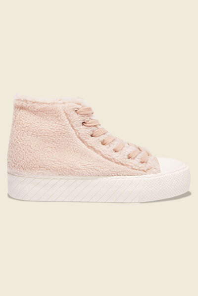 Baskets montantes fourrure creme femme
