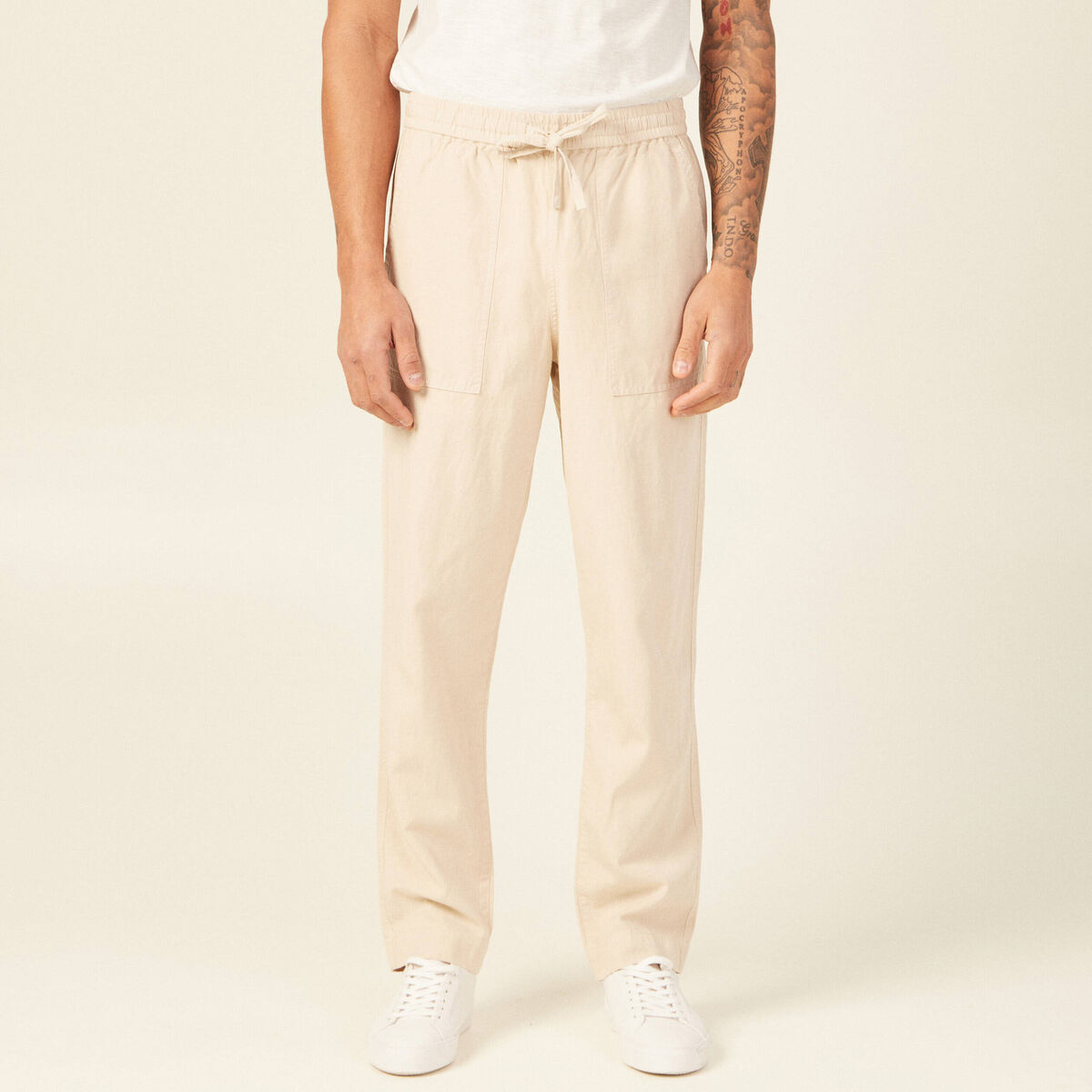 Pantalon chino à coulisse beige homme