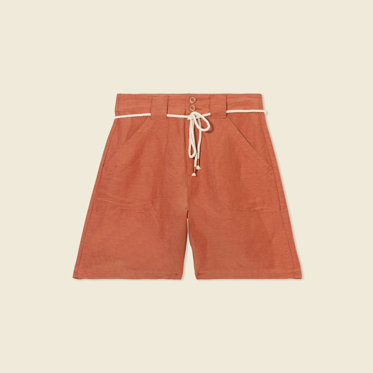Bermuda large ceinturé orange femme