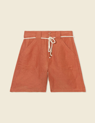 Bermuda large ceinturé orange femme
